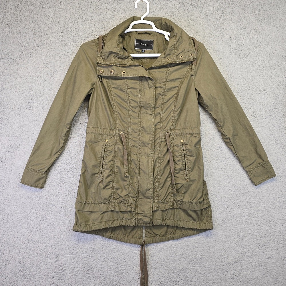 BNCI‎ Jacket Women's Small Olive Green Parka Lightweight Cinched Waist Safari